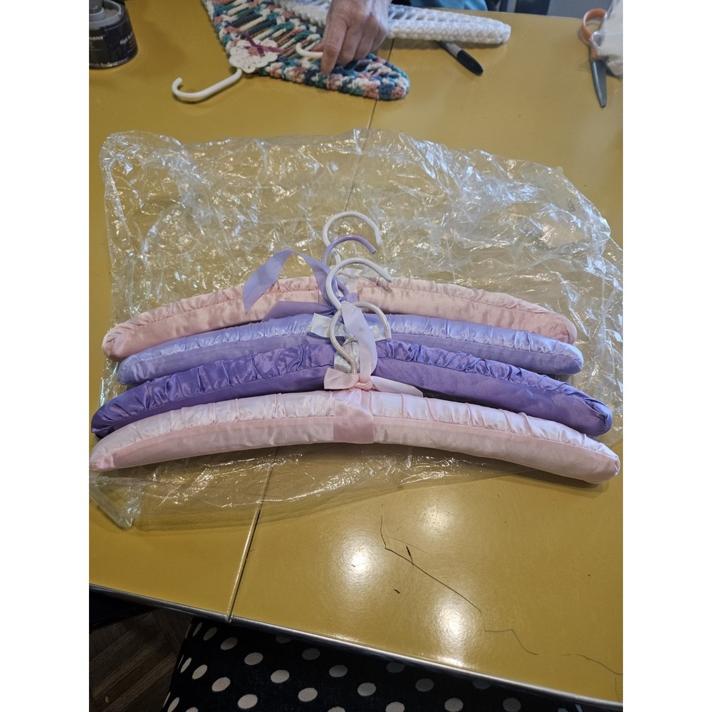 Vintage Pink And Purple Satin Padded Hangers Set Of 4